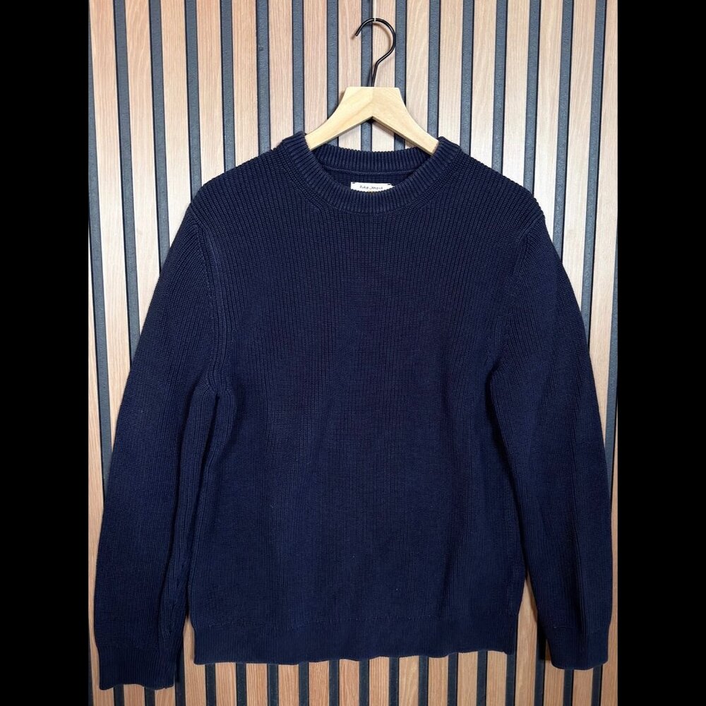 Nudie Jeans Chunky Sweater Medium Blue Navy Ribbed Yan Knit Crewneck Pullover